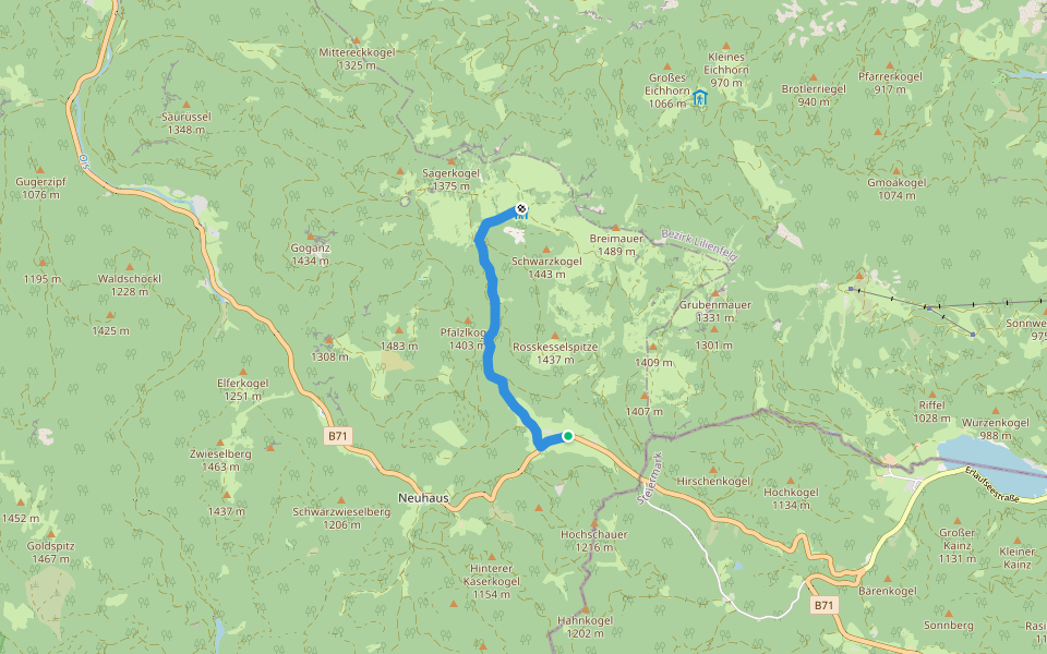 Taschelbach-Feldwiesalm walking route map in Taschelbach
