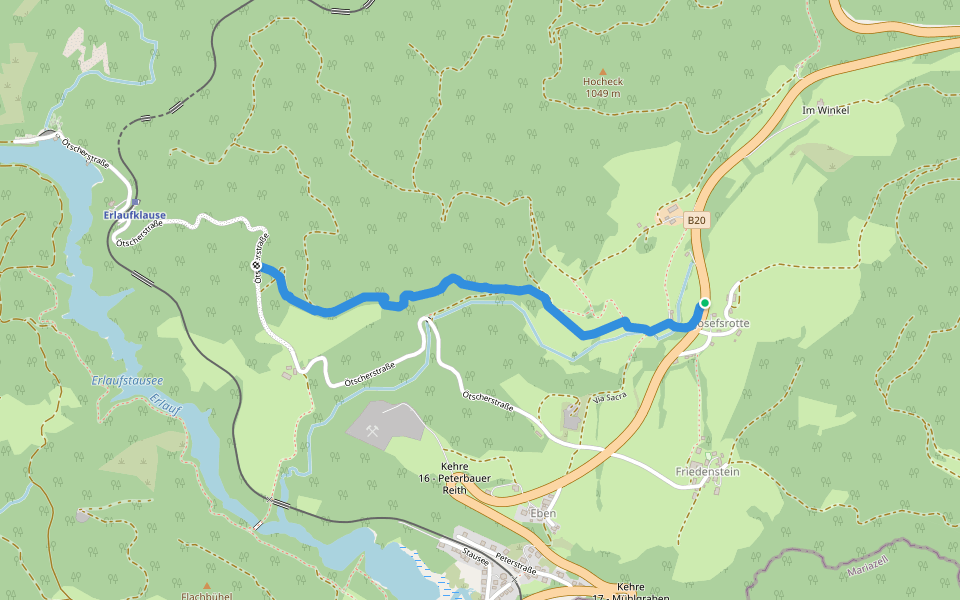 Josefsrotte - Erlaufklause walking route map in Josefsrotte