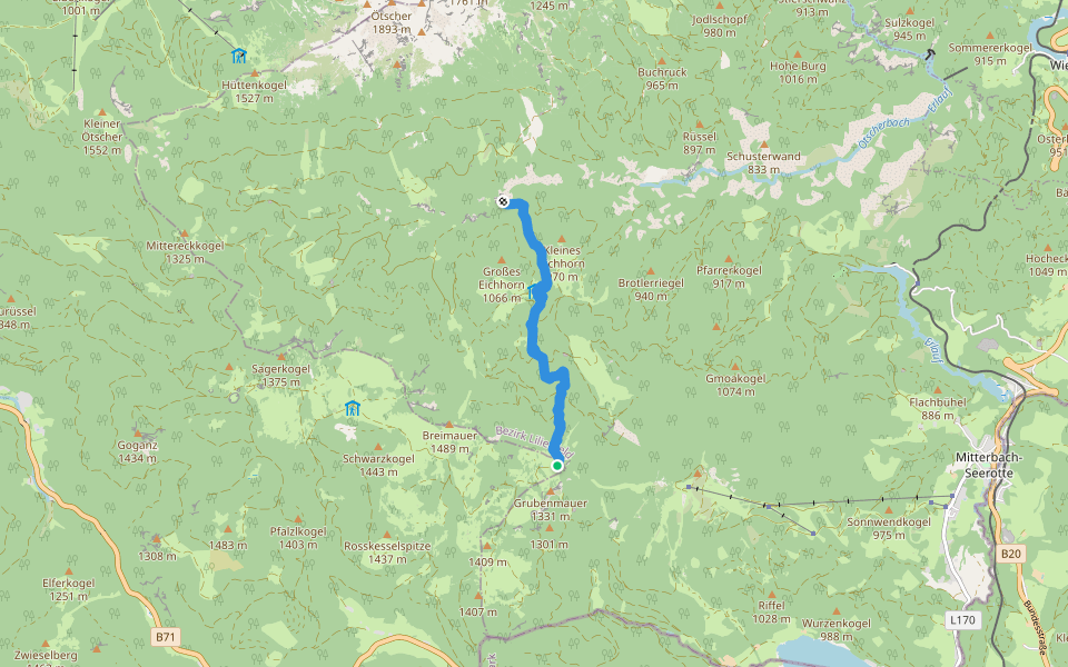Eisener Hergott - Ötschergraben (Schleierfall) walking route map in Brunnstein