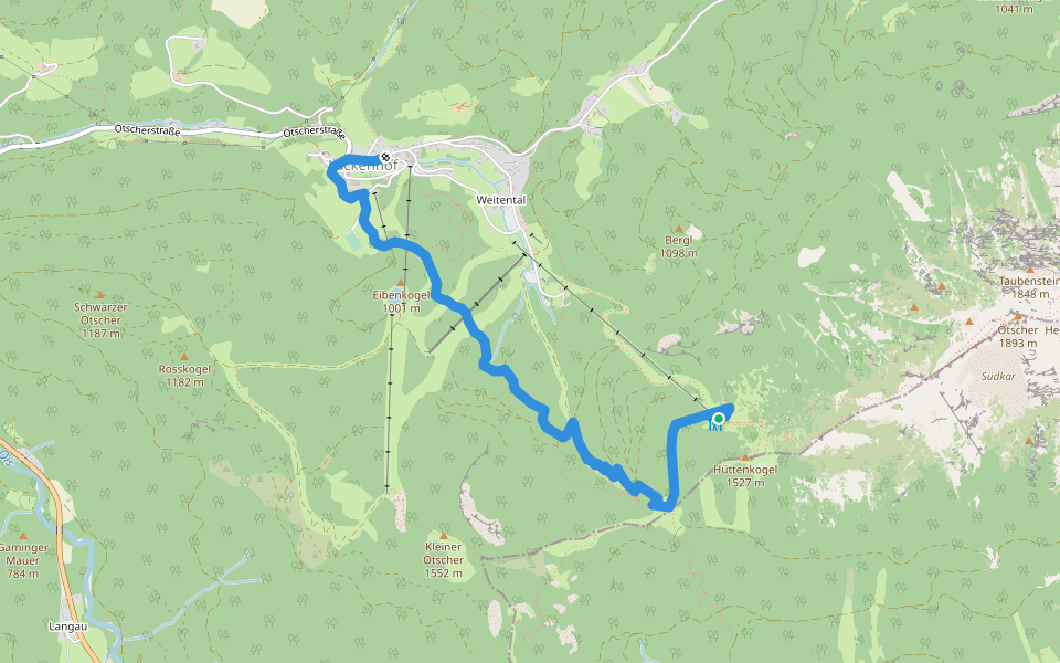 Lackenhof - Ötscherschutzhaus walking route map in Lackenhof