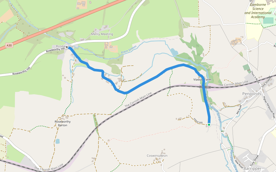 Gwinear-Gwithian BR 58 walking route map in Penponds