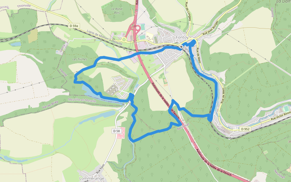 Boucle de la Houtié walking route map in Fontoy