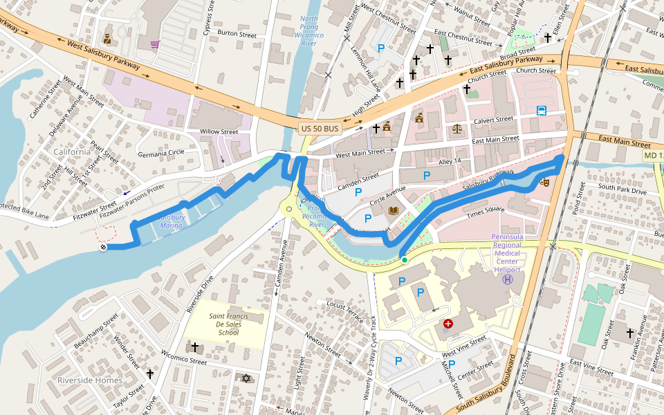 Salisbury Riverwalk walking route map in Salisbury