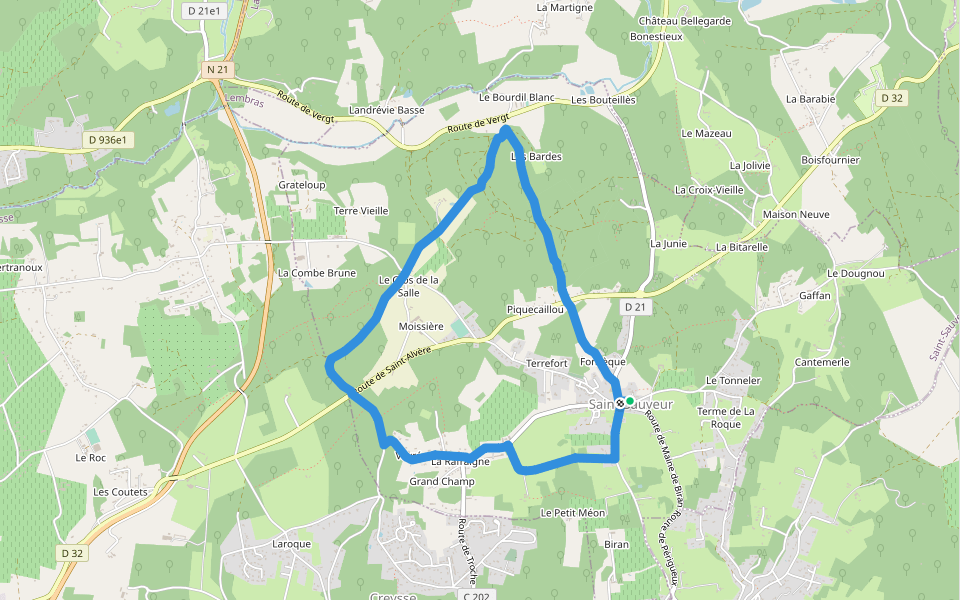 Sentier du Chêne walking route map in Saint-Sauveur