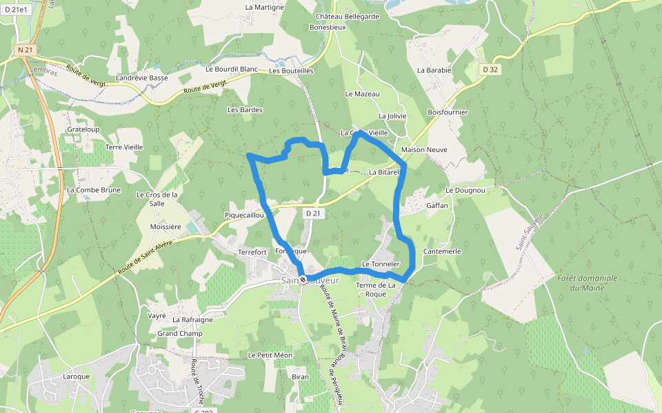 Sentier des Pins walking route map in Saint-Sauveur