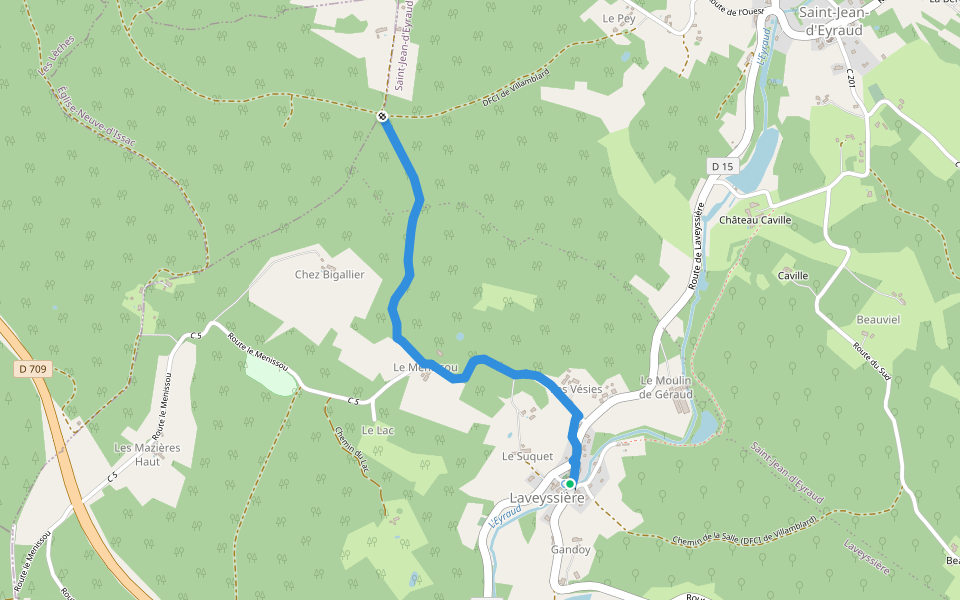 Liaison Laveyssière - Saint-Jean-d-'Eyraud - Lunas walking route map in Eyraud-Crempse-Maurens