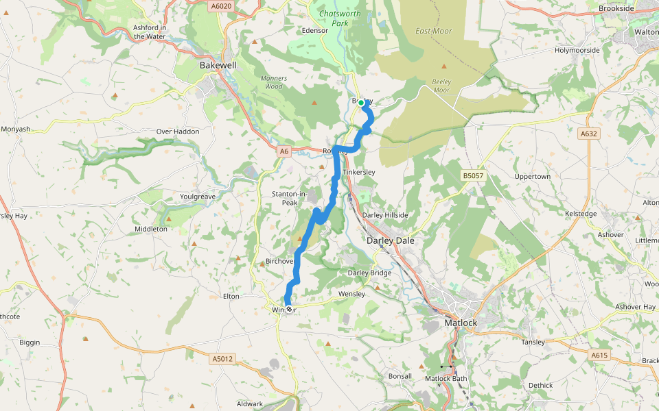 Peak District Boundary Walk Stage 12 walking route map in Beeley