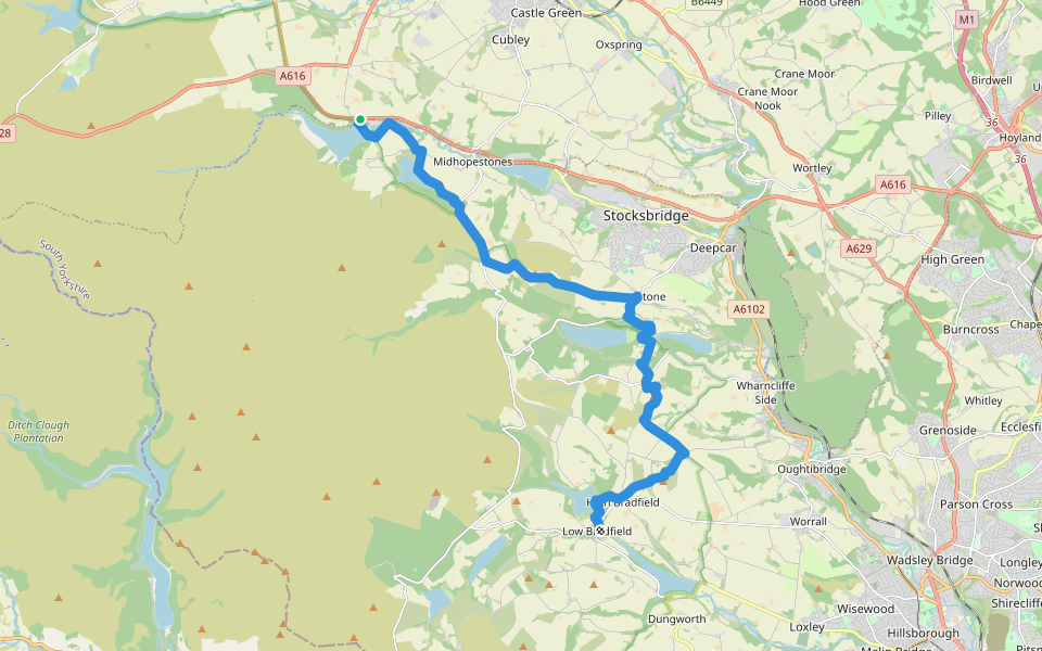 Peak District Boundary Walk Stage 8 walking route map in Langsett