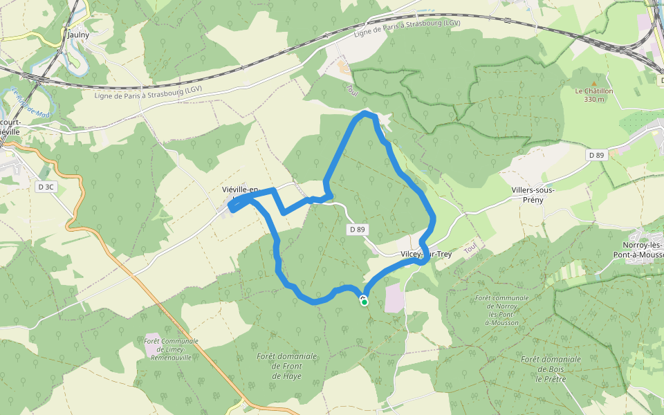 Les Venchères walking route map in Vilcey-sur-Trey