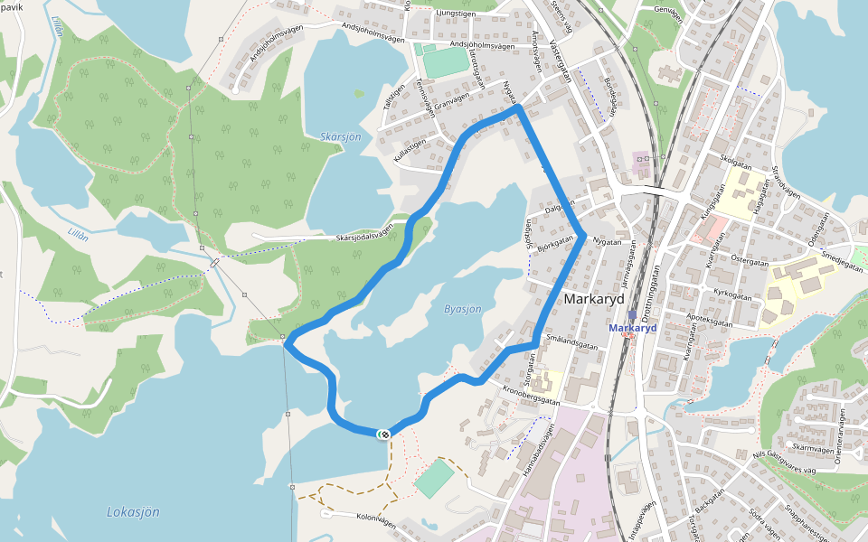 Sjörundorna – Byasjörundan walking route map in Markaryd