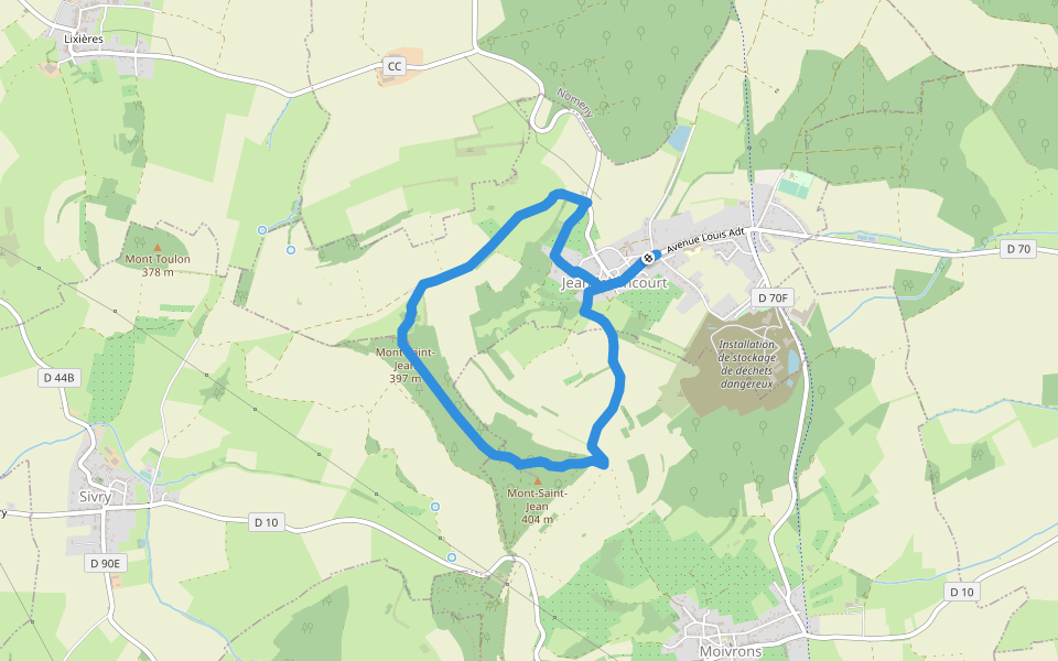 Mont-Saint-Jean walking route map in Jeandelaincourt