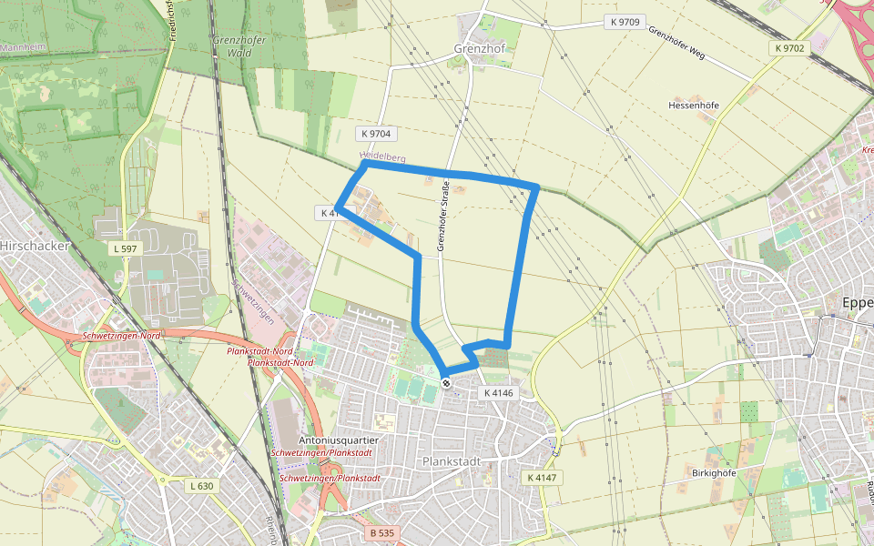 Jungholz-Rundweg walking route map in Plankstadt