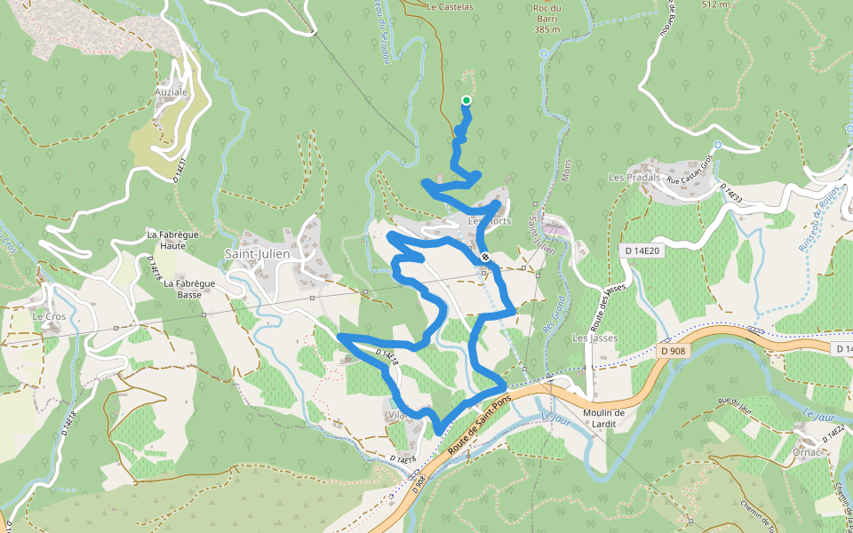 Du Prieuré au Castellas d’Olargues le Vieux walking route map in Saint-Julien