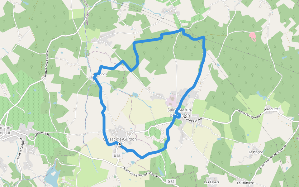 Boucle de Plagnac walking route map in Carsac-de-Gurson
