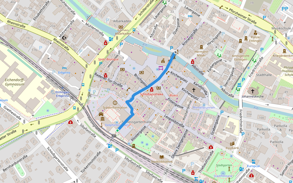 Ettlingen Kutschenplatz - Ettlingen Schloßplatz - Ettlingen Marktplatz - Ettlingen Rathausbrücke