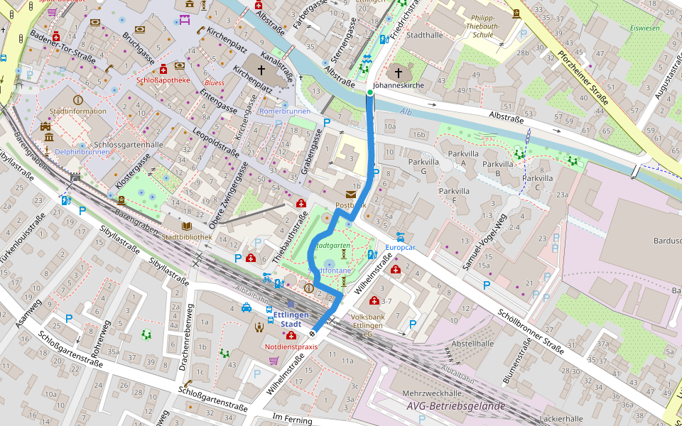 Ettlingen Johanniskirche - Ettlingen Bahnhof