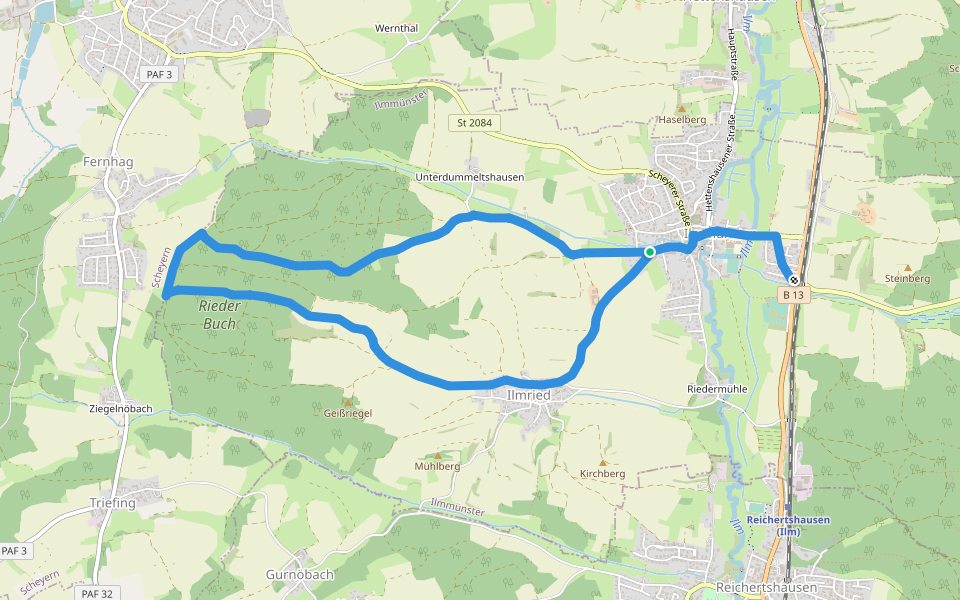 Waldluftrunde walking route map in Ilmmünster