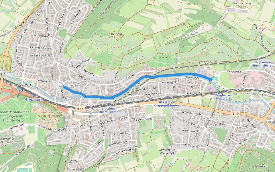 Berghausen Vogelpark - Grötzingen Rathaus walking route map in Pfinztal