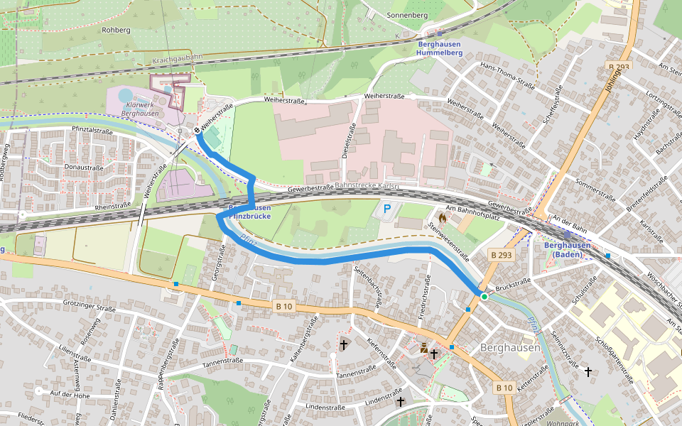Berghausen Mitte - Berghausen Vogelpark walking route map in Pfinztal