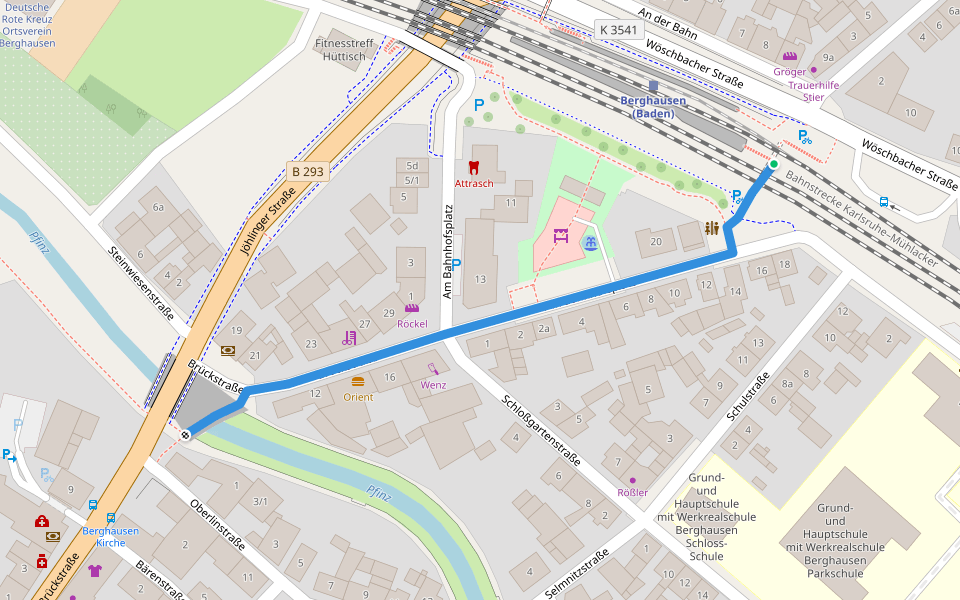 Bernhausen Unterführung - Berghausen Mitte walking route map in Pfinztal