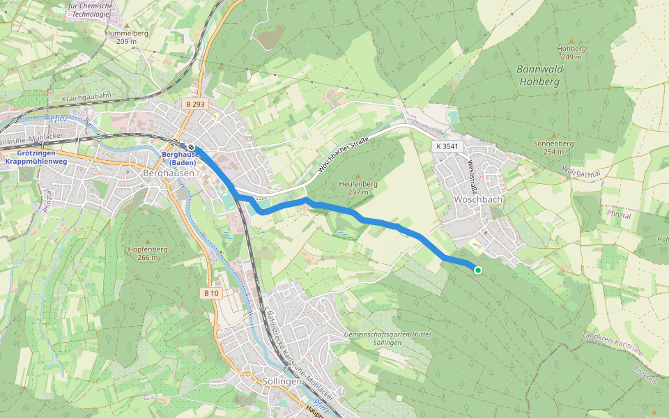 Steidig - Bernhausen Bahnhof walking route map in Pfinztal