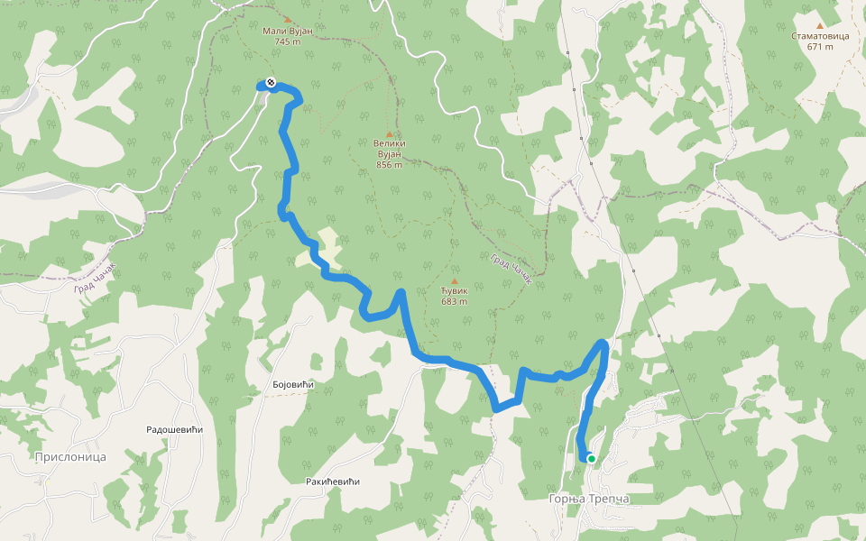 Стаза патријарха Павла walking route map in Горња Трепча