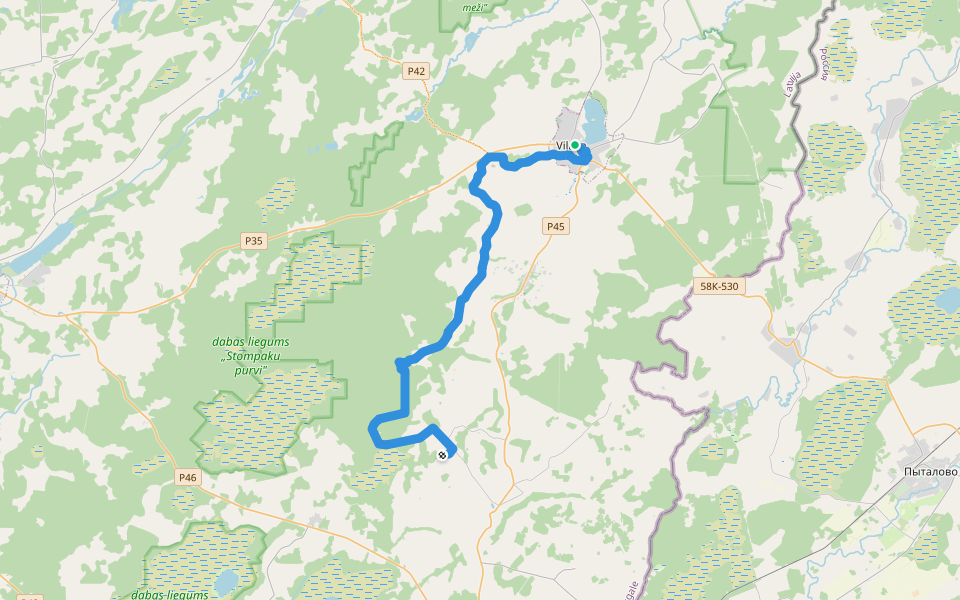 Ezertaka: Viļaka-Lozdova-Gabačova-Balkanu kalni walking route map in Viļaka