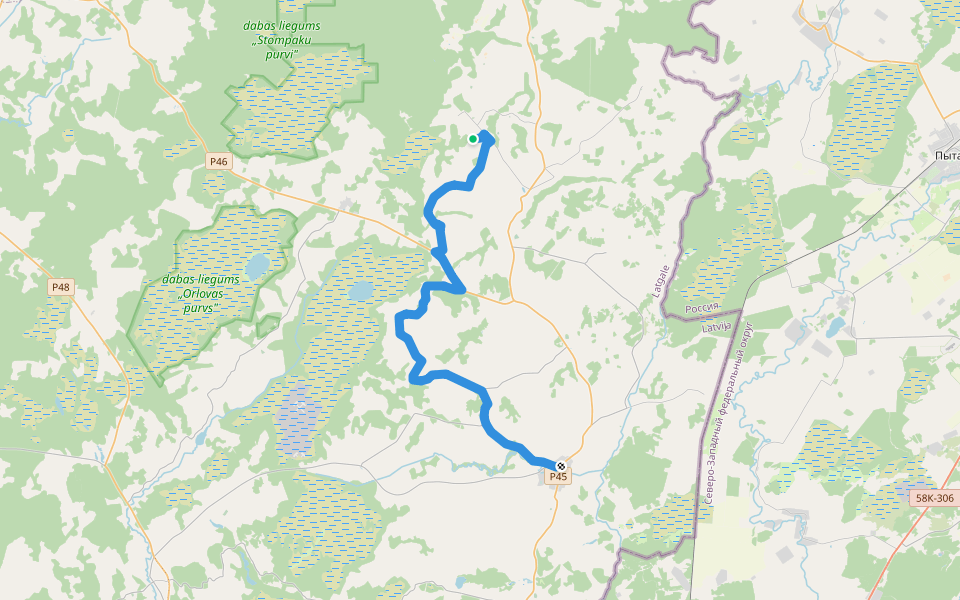 Ezertaka: Balkanu kalni-Stiglova-Ploskine-Baltinava walking route map in Vilkova