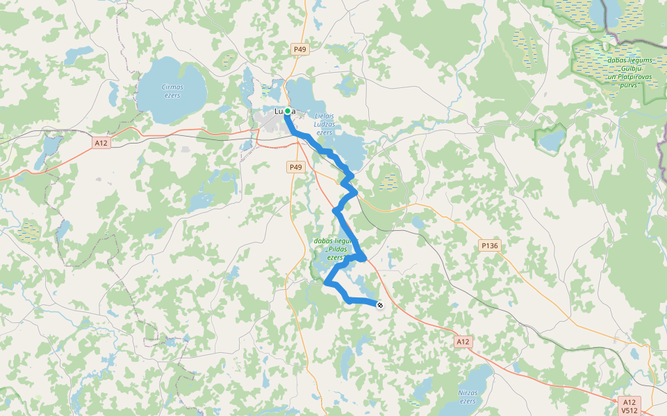 Ezertaka: Ludza-Kreiči-Pildas ezers-Lielais Zurzu ezers walking route map in Vecslabada