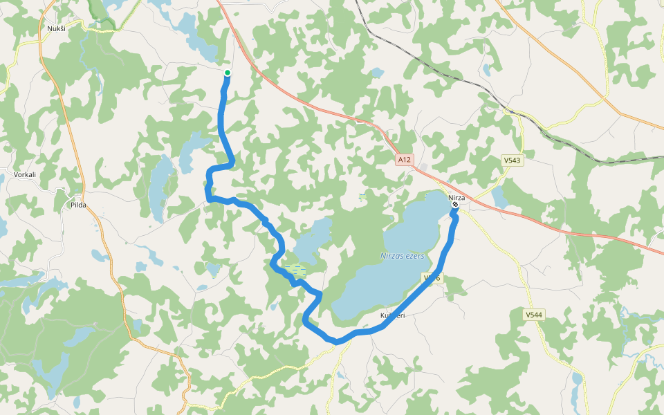 Ezertaka: Lielais Zurzu ezers-Tjapši-Divkši-Nirzas ezers walking route map in Vecslabada