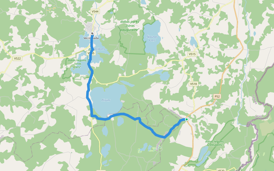 Ezertaka: Šuškova-Plisūna ezers-Vecslabada walking route map in Vecslabada