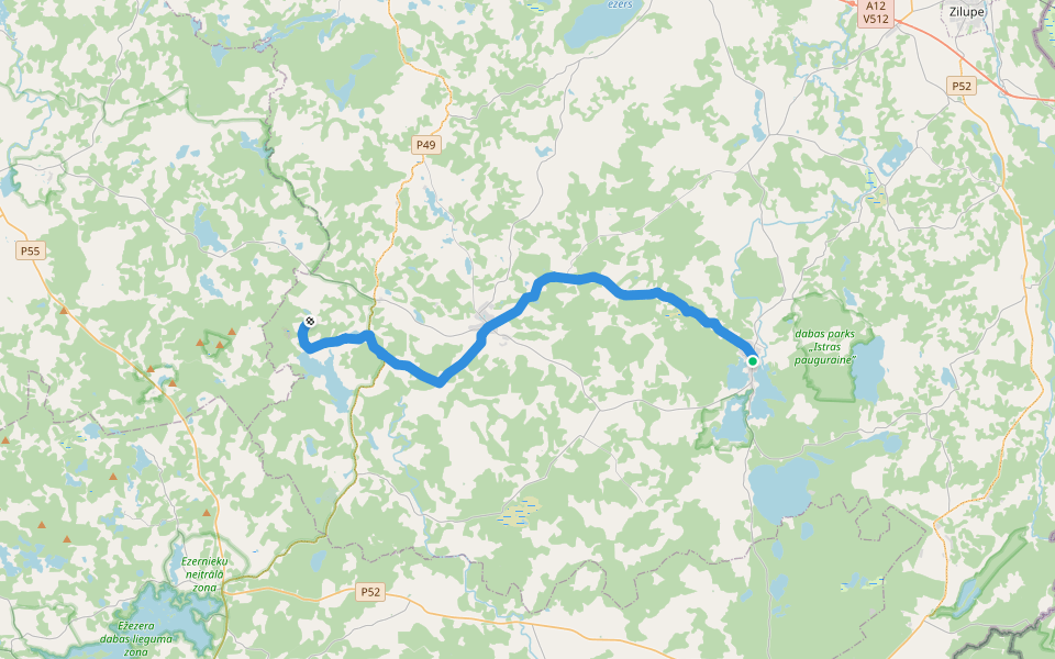 Ezertaka: Vecslabada-Rundēni-Bļižņeva walking route map in Vecslabada