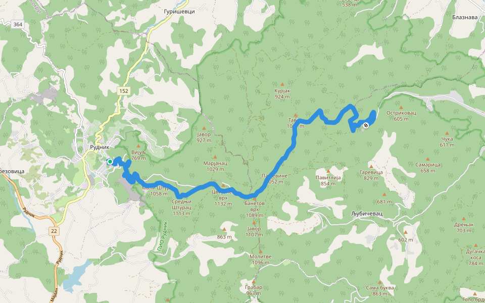 Рудник - Благовештење walking route map in Rudnik