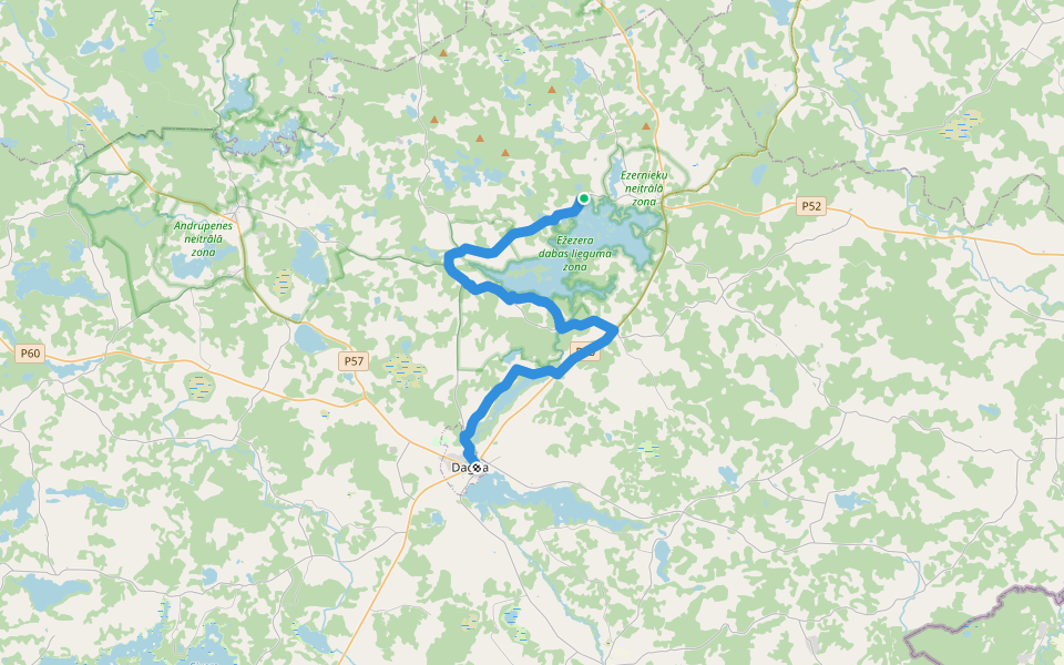 Ezertaka: Ežezers-Andzeļi-Jaundome-Dagda walking route map in Piedruja