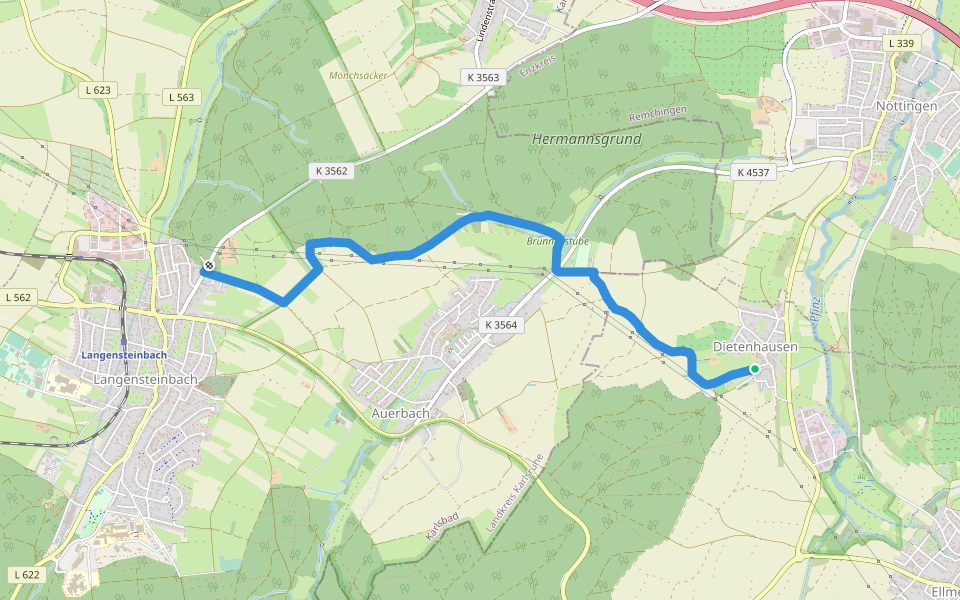 Dietenhausen Kelter - Parkplatz Rappenbusch walking route map in Keltern