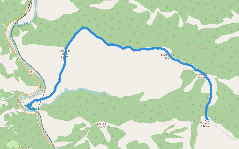 Маглич - Чикер - Усовица walking route map in Маглич