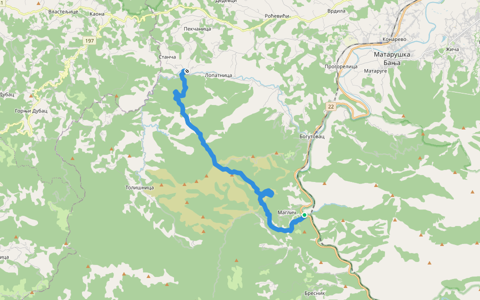 Маглич - Троглав - Станча walking route map in Маглич