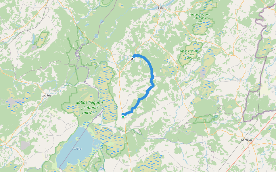 Ezertaka: Bērzpils-Patmalnieki-Gariesili-Pokratas ezers- Boževas ezers-Rugāji walking route map in Rugāji