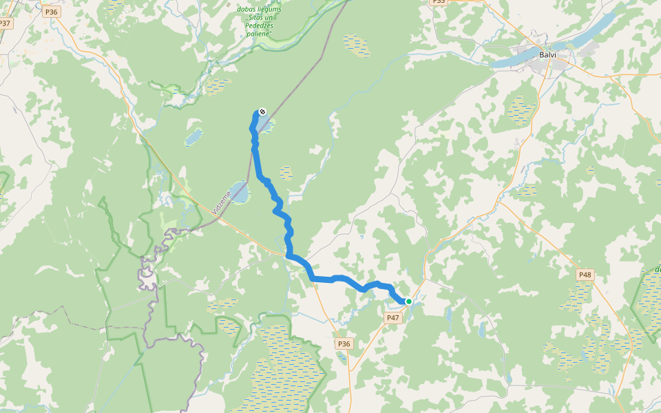 Ezertaka: Rugāji-Daudzene-Baķi-Kaļņa ezers walking route map in Rugāji