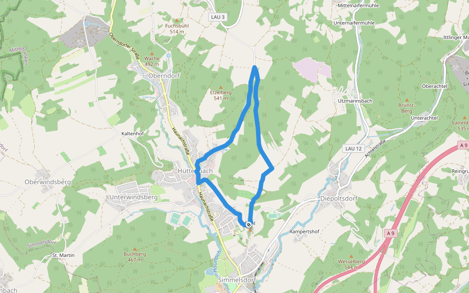 Simmelsdorfer Rundwanderweg Grün 3 walking route map in Simmelsdorf