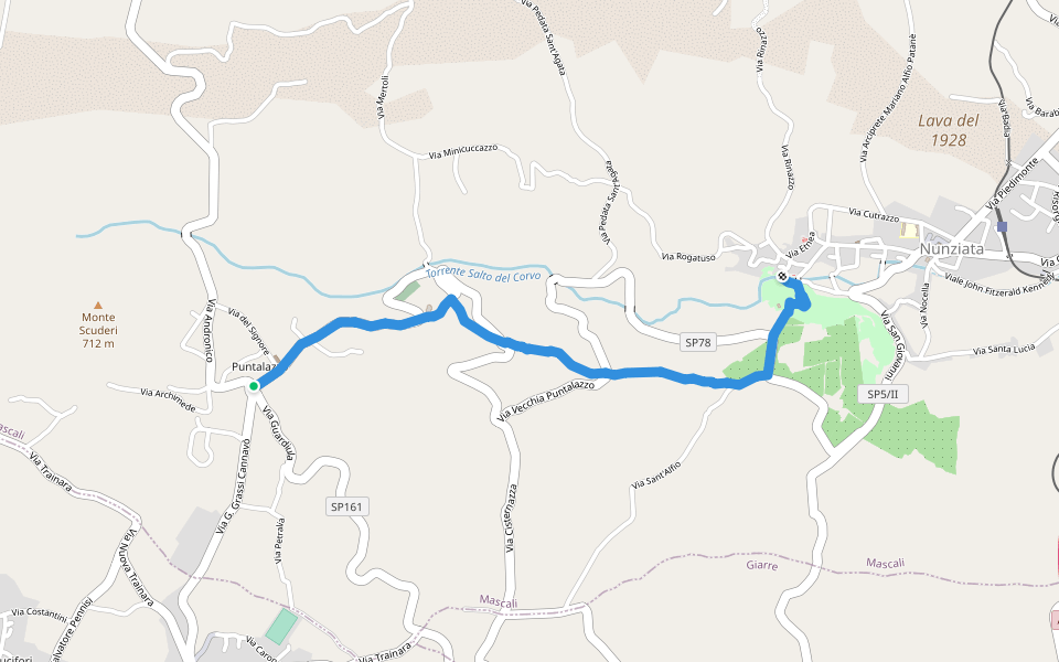 Puntalazzo Nunziata walking route map in Puntalazzo