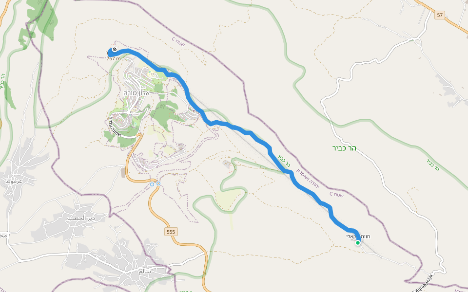 דרך נוף הר כביר walking route map in Elon Moreh