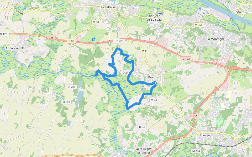 Sentier Bocage et Marais walking route map in Brains