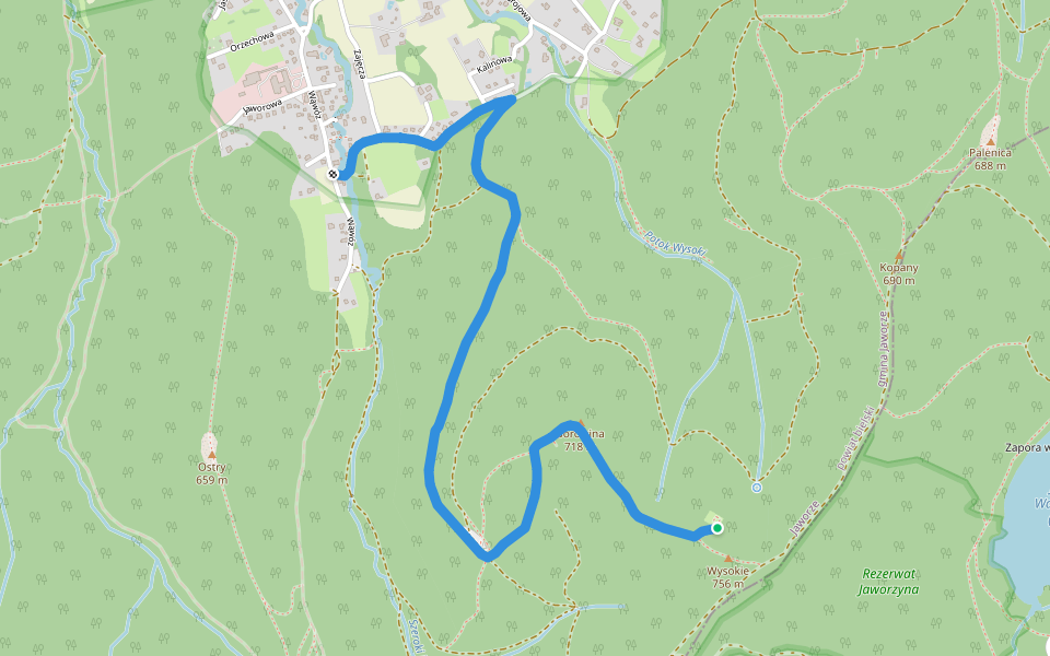 Szlak do Leśnego Kościoła walking route map in Jaworze