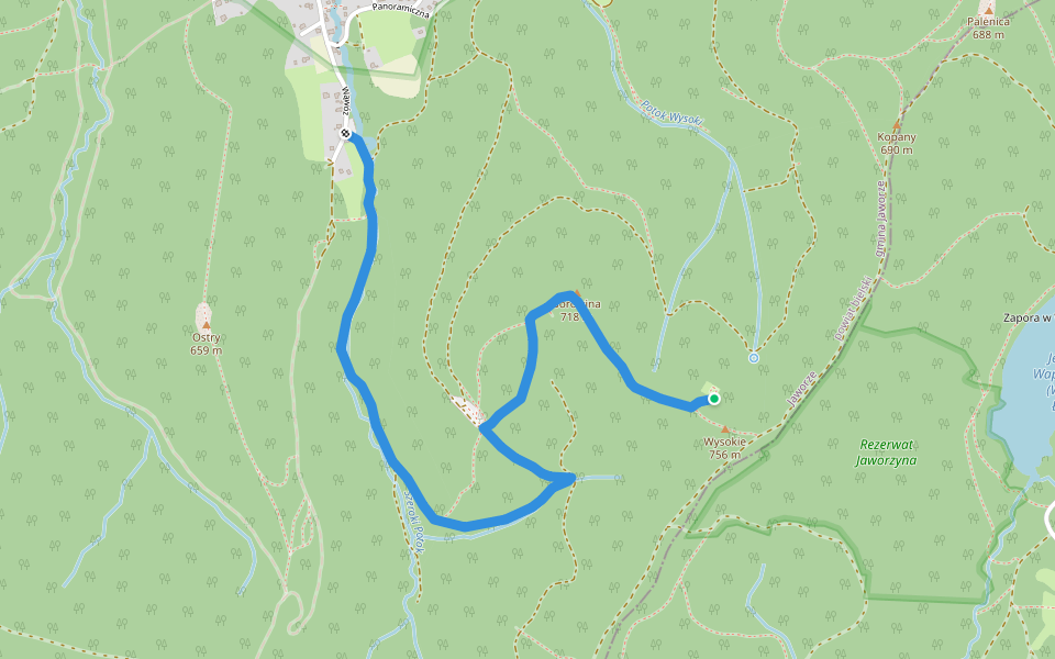 Szlak do Leśnego Kościoła walking route map in Jaworze