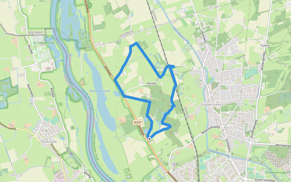 WNW Salland - Nieuw Rande - rode route walking route map in Diepenveen