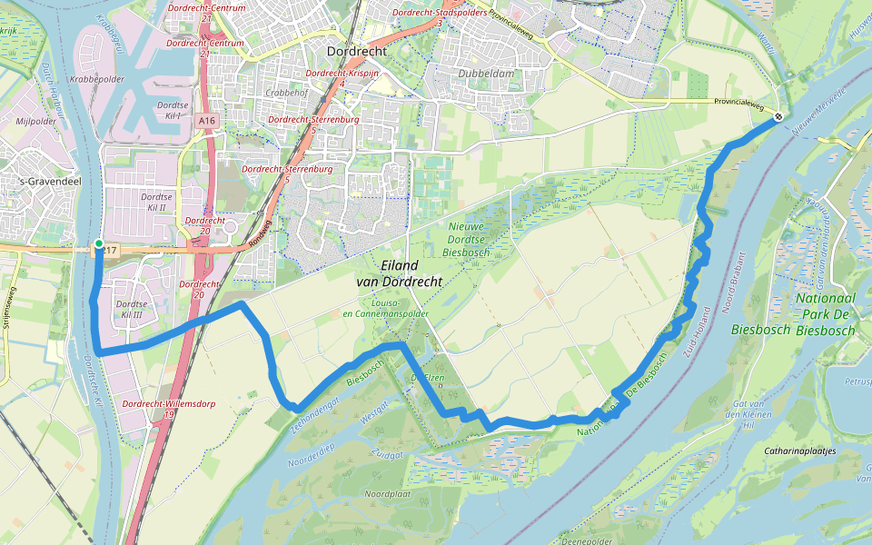 Biesboschpad - 12 - Variant walking route map in Dordrecht