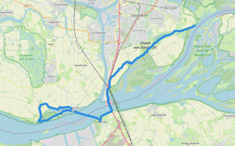 Biesboschpad - Dagwandeling Oeverlanden walking route map in Dordrecht
