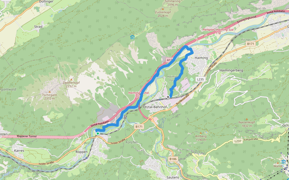 Ötztaler Urweg Etappe 12 walking route map in Roppen