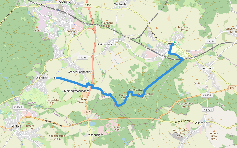 Jakobsweg an der Frankenstraße, Variante Karswald walking route map in Arnsdorf